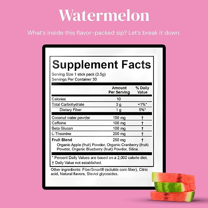 Sips Club Support Sip with Caffeine and L-Theanine Blend - Healthy Drink Mix Powder Packets for Immune &amp Digestive Health - All Natural Ingredients No Added Sugar or Dyes - Watermelon Wave (30 Pa