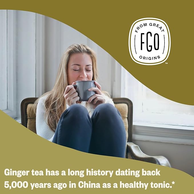 FGO Organic Ginger Tea 100 Count Eco-Conscious Tea Bags Caffeine Free Packaging May Vary (Pack of 1)