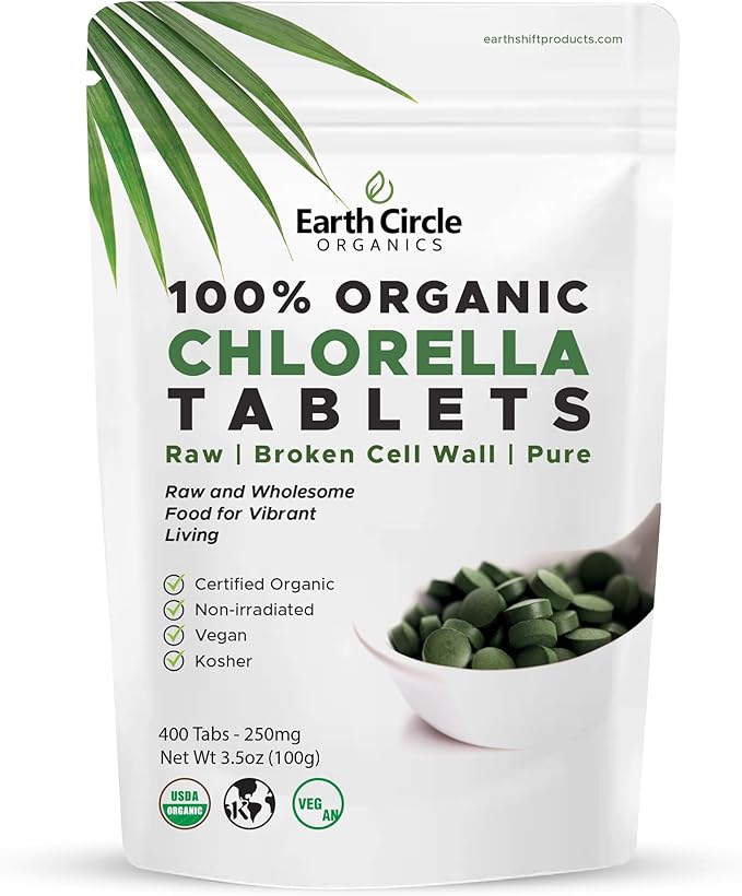 Organic Chlorella Tablets 400 Count | High Potency Superfood | Chlorophyll Pills from 100% Pure Green Algae | Broken Cell Wall for Maximum Absorption | Vegan Kosher Non-GMO | 4 Tabs per Day (1-Pack)