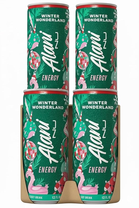 Alani winter wonderland Energy drinks sugar free low calorie energy drinks limited edition 12 Fl Oz Cans (4 pack)