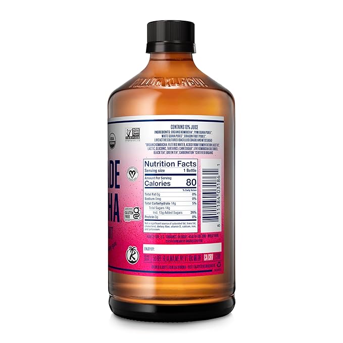 Health-Ade Kombucha Tea Organic Drink Fermented Tea with Living Probiotics Detoxifying Acids Supports Gut Health Non-GMO Vegan Gluten Free 12 Pack (16 Fl Oz Bottles) Guava Dragon Fruit