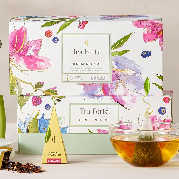 Tea Forte Premium Petite Presentation Box Gift Set Sampler 10 Count 2 of Each Blend Individually Wrapped Handcrafted Pyramid Infuser Bags Herbal Retreat