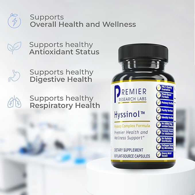 Premier Research Labs Hyssinol - Hyssop Herb Hyssop Capsules Wellness Pills with Organic Hyssop Dry Herb Dietary Supplement with Green Tea Antioxidant Support - 60 Vegetarian Capsules (Pack of 2)