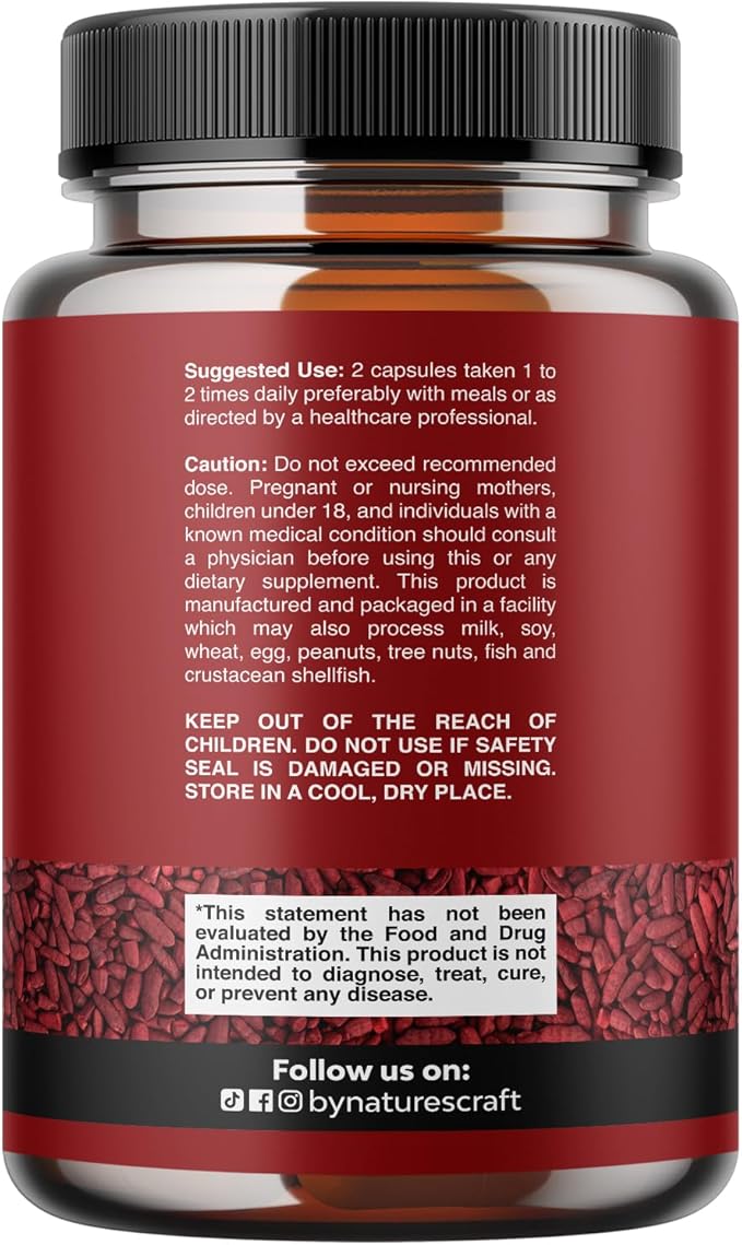 Red Yeast Rice with CoQ10 Supplement - Advanced Healthy Heart &amp Healthy Cholesterol Levels Formula for Men &amp Women - Extra Strength Capsule with Red Yeast Rice 1200 mg Capsules with CoQ10-240