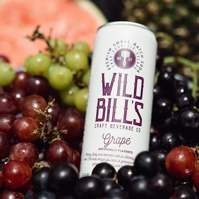 Wild Bill's Grape Soda Classic Craft Soda Pop Soft Drinks Sodas Made with Pure Cane Sugar Caffeine Free NO High Fructose Corn Syrup Gluten Free Vegan Low Sodium 12 Oz 12 Pack