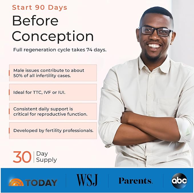 Male Preconception+ Fertility Supplements for Men - Reproductive Cell &amp Fertility Support - Conception for Him - CoQ10 Ashwagandha Shilajit DAA Zinc Selenium - 30 Day Supply