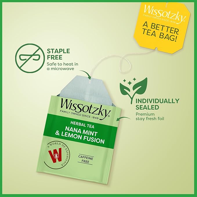 Wissotzky Nana Mint &amp Lemon Fusion Herbal Tea (6 Pack -120 Tea Bags) | Invigorating Blend | Caffeine Free Tea | Digestive Support