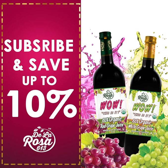 De La Rosa Organic Red &amp White Grape Juice No Preservatives or Sulfites Vegan Kosher Non-GMO &amp Gluten Free Austrian Red &amp White Grape Juice 25.4 Oz (Pack of 2)