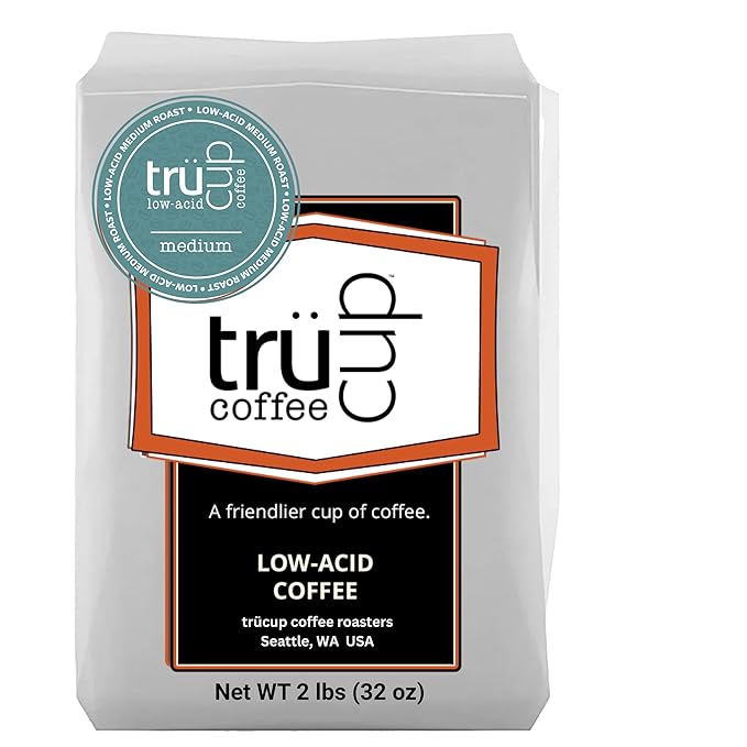 trücup Low Acid Coffee Whole Bean Coffee Medium Roast 2 LB Natural Water&ampSteam Process (60% Less Acid) Smooth Flavor Stomach-Friendly Rich in Antioxidants