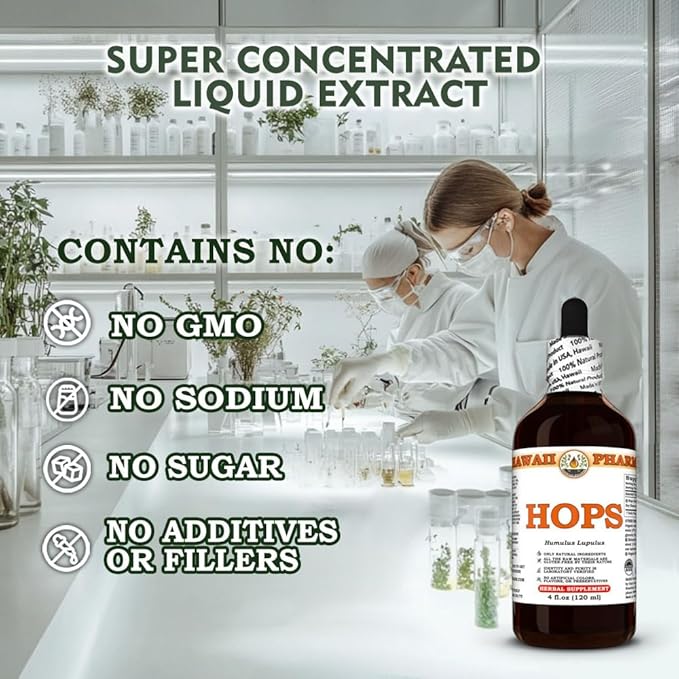 Hawaii Pharm Hops Extract Tincture for Restful Sleep and Calm Supports Digestive Comfort Promotes Relaxation Encourages Kidney Function - 32 fl.oz