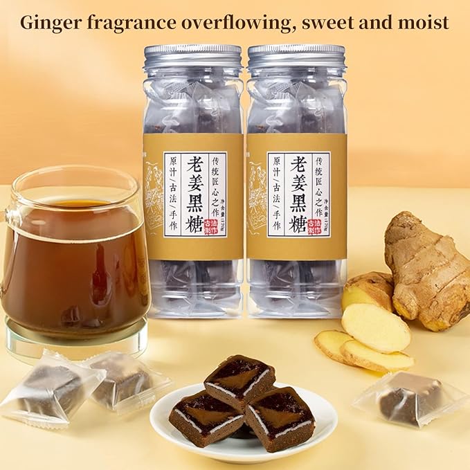 Hee Creek Yunnan Handmade Old Brown Sugar Ginger Tea 12oz/340g Black Sugar Ginger Tea Cubes Chinese Traditional Pure Raw Sugarcane Individual Package 手工老姜黑糖 红糖姜茶