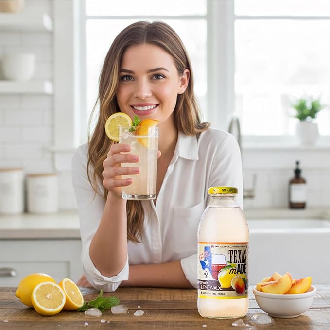 Texas mADE Fredericksburg Peach Lemonade Lemonade Made with Pure Cane Sugar and Peach Flavor No Preservatives Texas Crafted Lemonade 16 fl oz Pack of 12