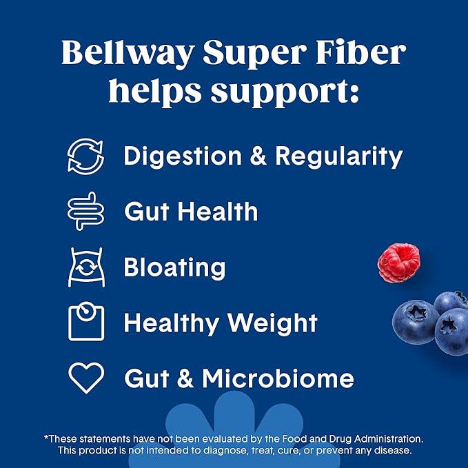 Bellway Super Fiber Powder + Fruit Sugar Free Organic Psyllium Husk Powder Fiber Supplement for Regularity Bloating Relief &amp Digestive Health Plant-Based Wild Berry (50 Servings)