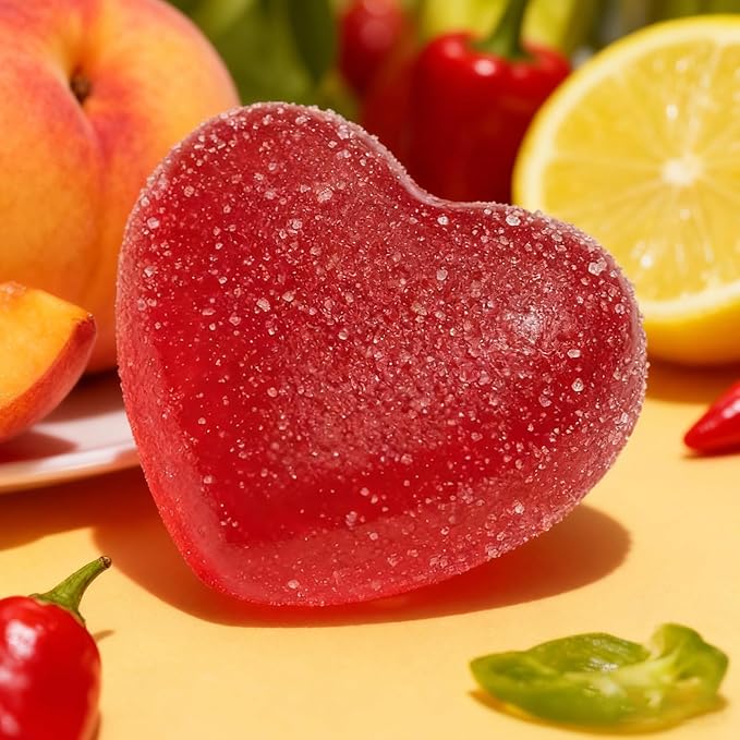 Spicy Square Gummy Heart-Shaped Intimacy Gummies with Muira Puama Chili Pepper Maca&amp Epimedium for Promote Hormone Balance Vegan Peach Flavor (60 Gummies)