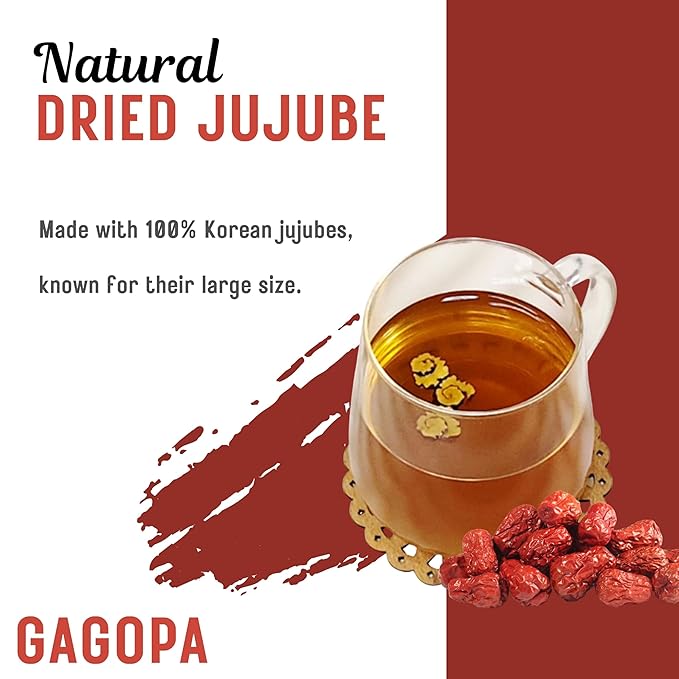 GAGOPA Dried Jujube Fruit – 100% Korean Red Dates Naturally Sweet Flavor Caffeine-Free Herbal Infusion Great for Tea Soups &amp Samgyetang 500g Bulk Pack