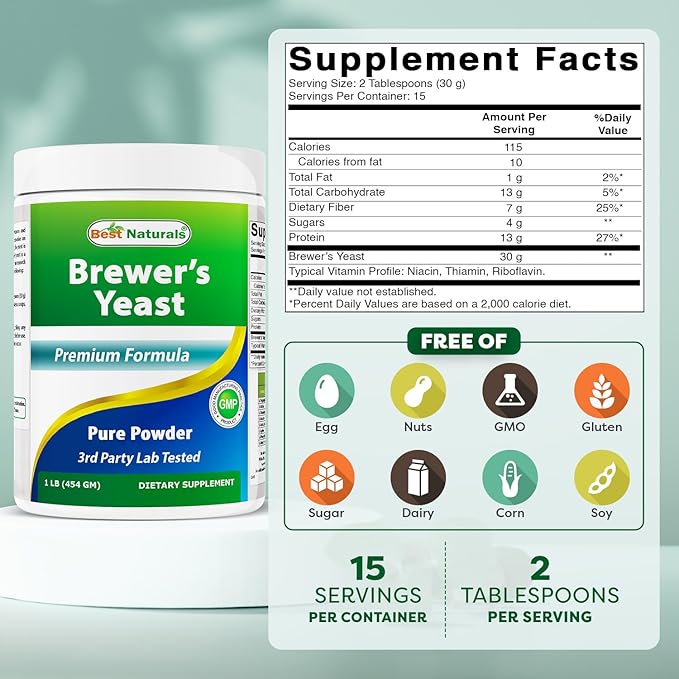Best Naturals 2 Pack 100% Pure Brewers Yeast Powder - 16 oz - Supports for Increased Breast Milk Supply During Breastfeeding Lactation Digestive Health