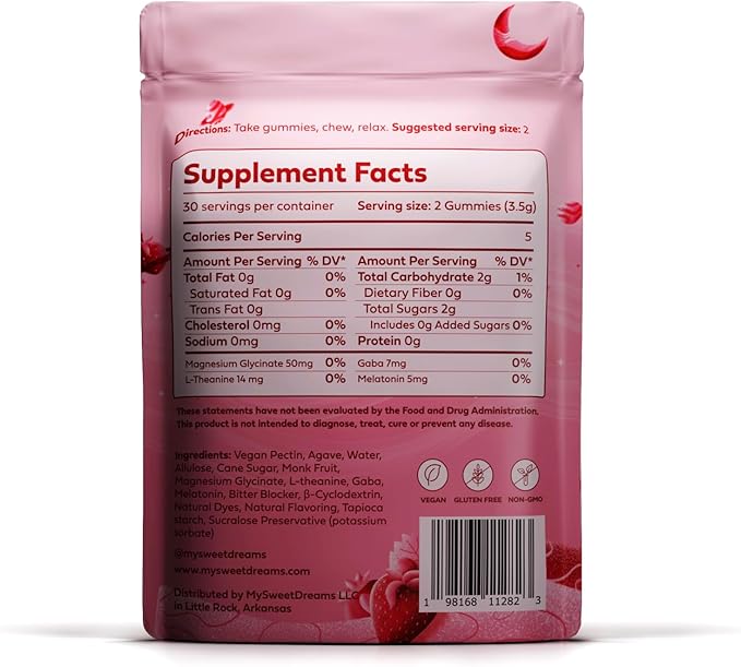 SweetDreams Dream Gummies Natural Sleep Aid for Adults 5mg Melatonin Magnesium &amp L-Theanine - Vegan Gummy Supplement - Melatonin Gummies for Restful Deep Sleep Cycles (Strawberry Moon)