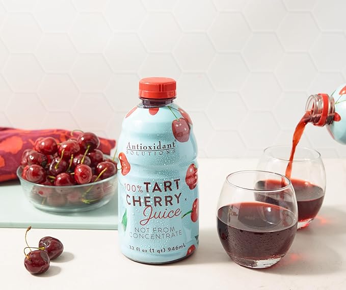 Antioxidant Solutions 100% Tart Cherry Juice - No Added Sugar - High in Antioxidants - 32 fl oz Bottles (6-Pack)