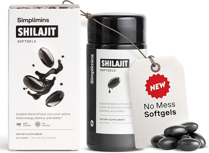 Liquid Shilajit Softgels Himalayan Resin Extract + Piperine | Adaptogenic Energy &amp Focus Formula | 500mg Fulvic Acid Complex | 60 Count | Mess-Free &amp Travel-Ready