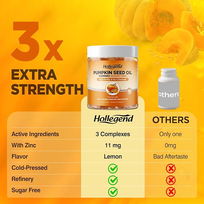 Pumpkin Seed Oil Gummies with Saw Palmetto Pumpkin Seed Oil Extract for Hair Growth &amp Prostate Health Cold-Pressed Supplements for Women Men Vegan Sugar Free Lemon 60 Chewable