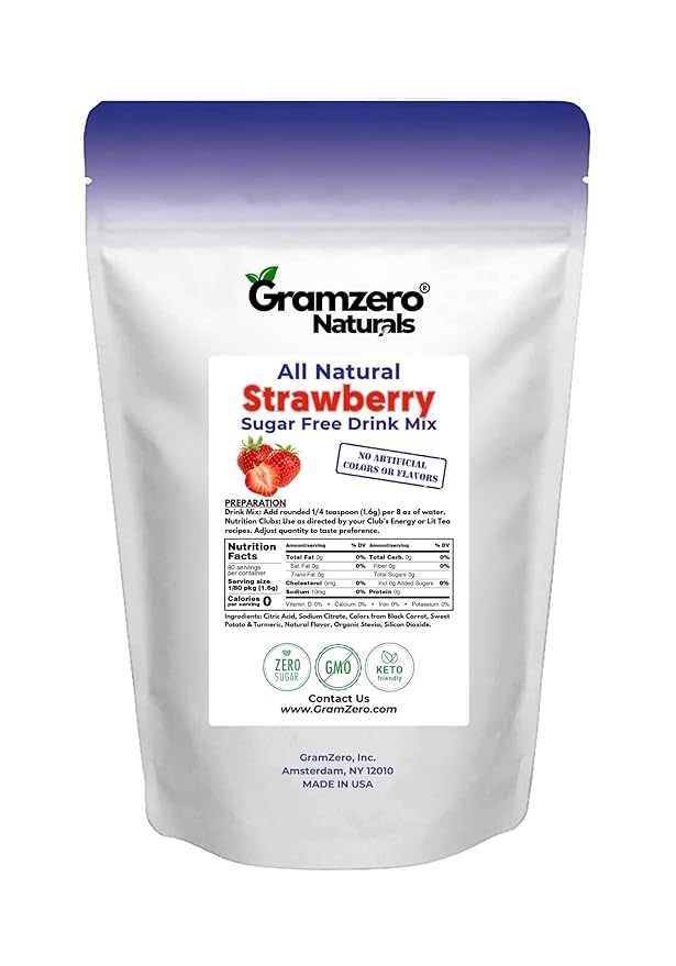 GramZero All Natural Strawberry Zero Calorie Sugar Free Drink Mix Great For Nutrition Club Loaded Tea Stevia Sweetened