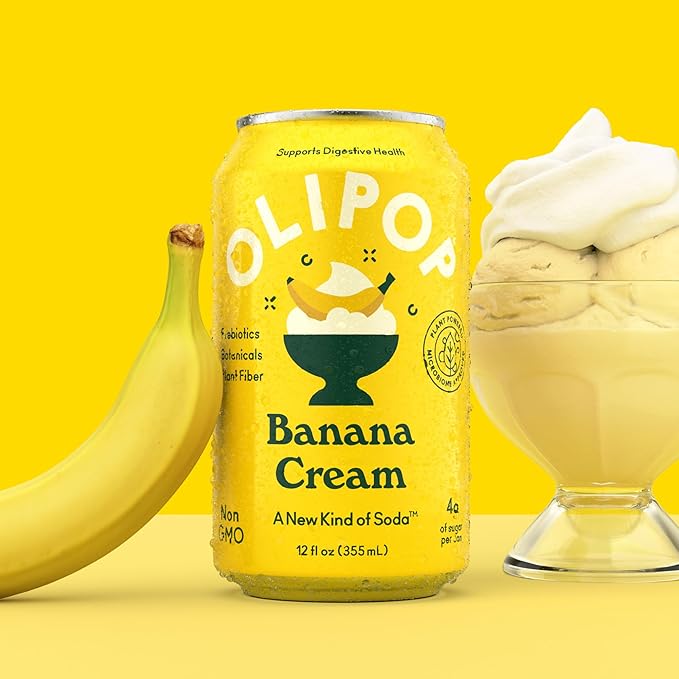 OLIPOP Prebiotic Soda Pop Banana Cream A New Kind of Soda Packed with Prebiotics Fiber and Botanicals Gluten Free GMO Free 12oz (12-Cans)