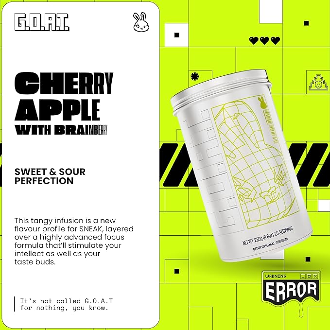 SNEAK Energy Drink Powder | G.O.A.T Cherry Apple with Brainberry | No Sugar. No Nasties. Just Natural Caffeine Focus-Boosting Nootropics | 25 Servings