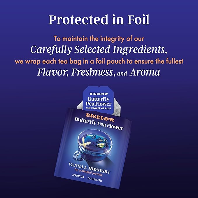 Bigelow Tea Vanilla Midnight Butterfly Pea Flower Caffeine Free (Pack of 6) 108 Total Tea Bags