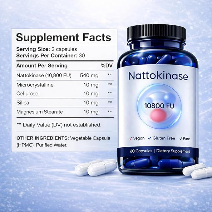 Ultimate Nattokinase Capsules Nattokinase Supplement Organic 10800 FU Per Serving for Heart Health and Daily Wellness Support Vegan Gluten Free 60 Capsules (1)