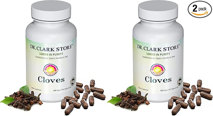 Dr Clark Store Cloves Vegetarian 500mg 102 Tapioca Capsules – Helps Maintain Liver Performance and Blood Circulation (Pack of 2)