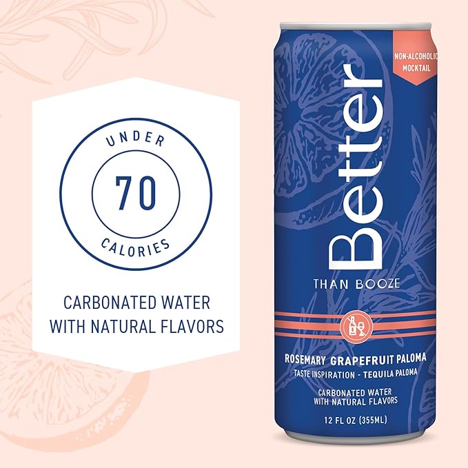 Better Than Booze Mocktails Non-Alcoholic Drinks | Alcohol Alternative Beverages Ritual Zero Proof | Enjoy Your Drink Moment with Our Alcohol Free Drinks Rosemary Grapefruit Paloma 12 Fl Oz 4 Pack