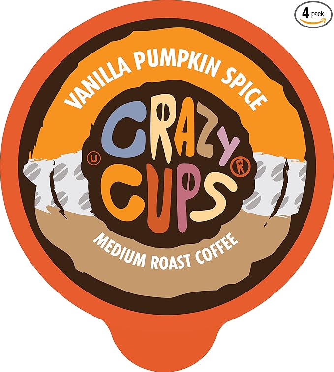Crazy Cups Flavored Coffee Pods Vanilla Pumpkin Spice Single Serve for Keurig K Cups Machines Hot or Iced Medium Roast In Recyclable Pods (88 Count Pack of 4)
