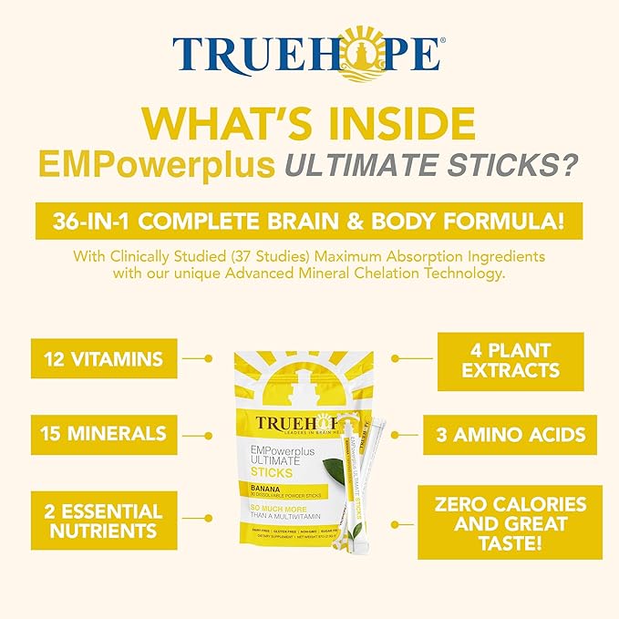 Multivitamin Nootropic Pouches with Inositol - Once-Per-Day EMPowerplus Ultimate Sticks - 30 Count (Banana)