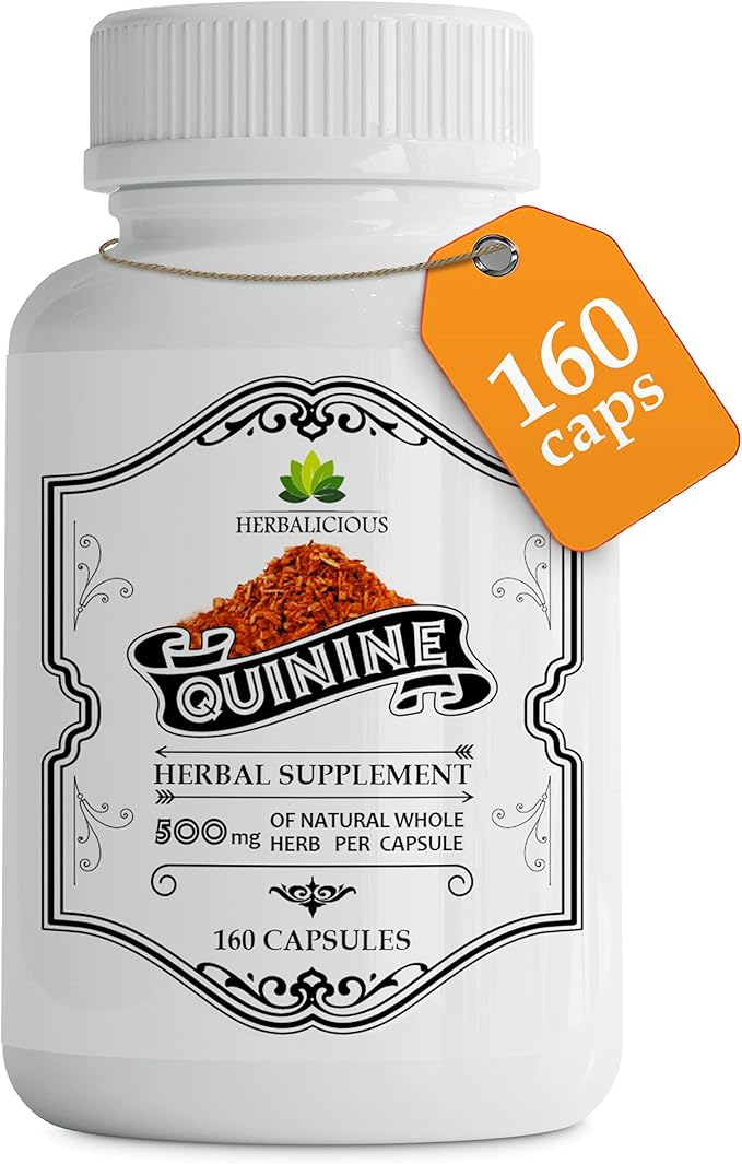 Quinine Capsules - Cinchona Officinalis Bark Herbal Supplement for Muscle Cramp Defense and Overall Digestive Health - All-Natural Quinine Sulfate Pills 500mg per Capsule 160 Tablets