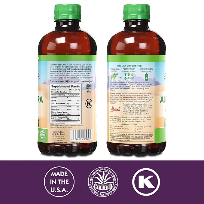 Lily of the Desert Aloe Vera Juice - Whole Leaf Filtered Aloe Vera Drink Non-GMO Aloe Juice with Natural Digestive Enzymes for Gut Health Stomach Relief Wellness Glowing Skin 32 Fl Oz (Pack of 2)