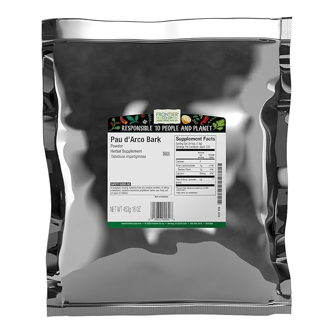 Frontier Co-op PAU d'Arco Bark Powder Ground Natural Herb for PAU d'Arco Tea and Various Herbal Uses Kosher | 16 Ounce (Pack of 1)