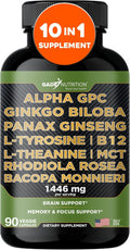 Gade Nutrition Alpha GPC + Ginkgo Biloba + Panax Ginseng + L- Tyrosine L-Theanine Bocopa Monnieri Rhodiola Rosea B12 MCT