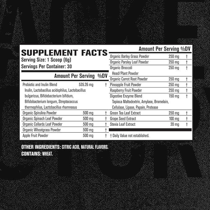 Jacked Factory Green Surge Green Superfood Powder - Keto Friendly Greens Drink w/Spirulina Wheat &amp Barley Grass Organic Greens - Green Tea Extract Probiotics &amp Digestive Enzymes - Mixed Ber