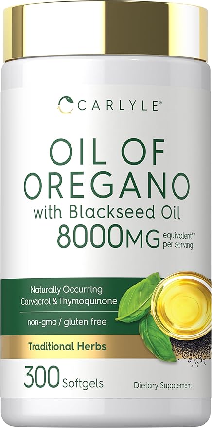 Carlyle Oil of Oregano with Black Seed Oil | 300 Softgel Capsules | Naturally Occurring Carvacrol &amp Thymoquinone Pills | Non-GMO Gluten Free Supplement