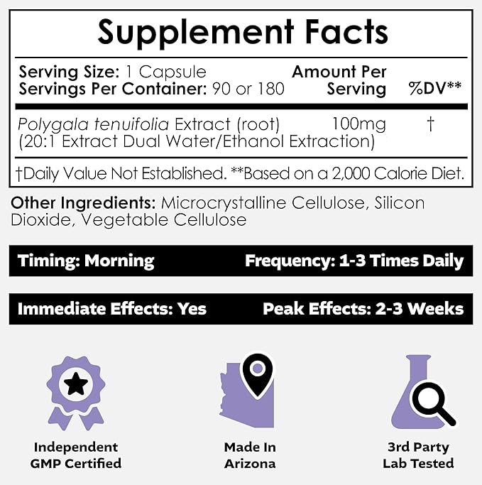 Nootropics Depot Polygala tenuifolia Capsules | 100mg | 90 Count | 20:1 Extract | Yuan Zhi | Promotes Cognitive Function Learning and Memory | Supports Healthy Stress Levels | Adaptogen Supplement