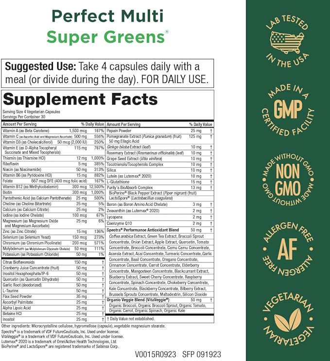 Purity Products Perfect Multi Super Greens Dietary Supplement Health Nutrition 120 count