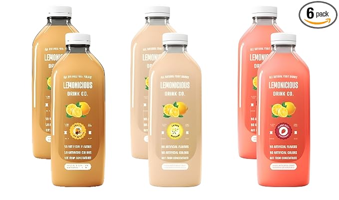 Lemonicious Best Sellers – 6 Bottles of Real Fruit Lemonade (32oz each) – Lemon Blossom Strawberry Peach Tea – Fresh Squeezed No Preservatives