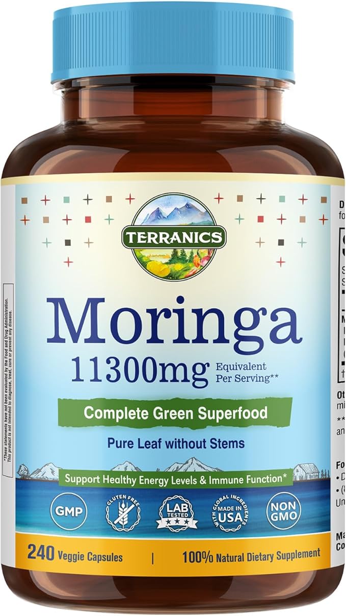 Terranics Collagen Peptides &amp Moringa Capsules Bundle - Hydrolyzed Collagen Powder from Grass-Fed Bovine + 11300mg Pure Moringa Oleifera Powder - Types I &amp III Collagen - 16oz &amp 240 Capsul
