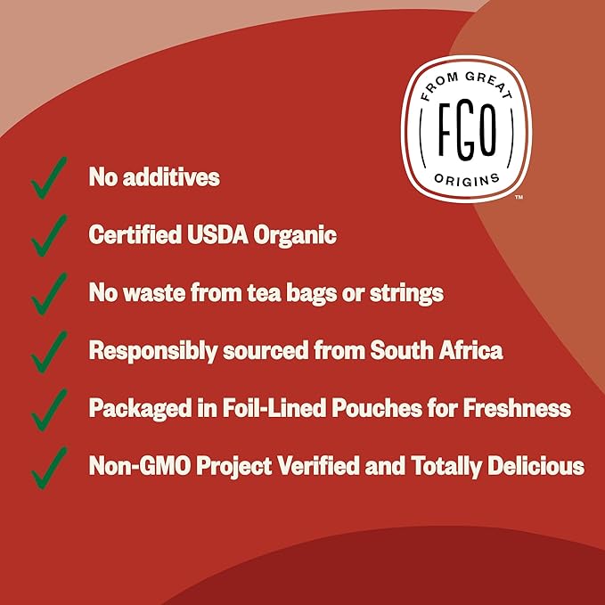 FGO Organic Rooibos Tea 16 Ounce Loose Leaf Bulk Resealable Bag Caffeine Free Packaging May Vary (Pack of 1)