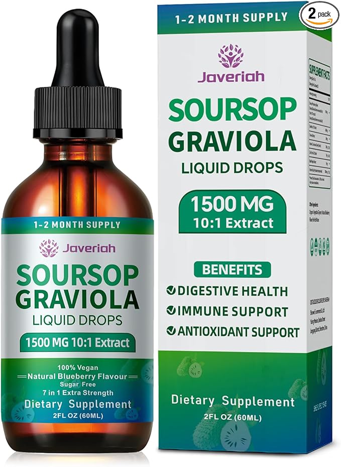 2 Pack Soursop Graviola Leaf Extract Liquid Drops Supplement with Irish Sea Moss &amp Turmeric for Cellular Support Immune System Boost Liver Health Soursop Bitters Liquid 60-Day Supply 4 FL OZ
