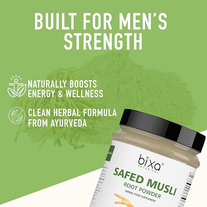 bixa BOTANICAL | Safed Musli Powder | Chlorophytum Borivilianum | Steam Treated Ayurvedic Root | Vegan | Non GMO | Clean Label | Strength and Vitality Support | 7 oz 200 g