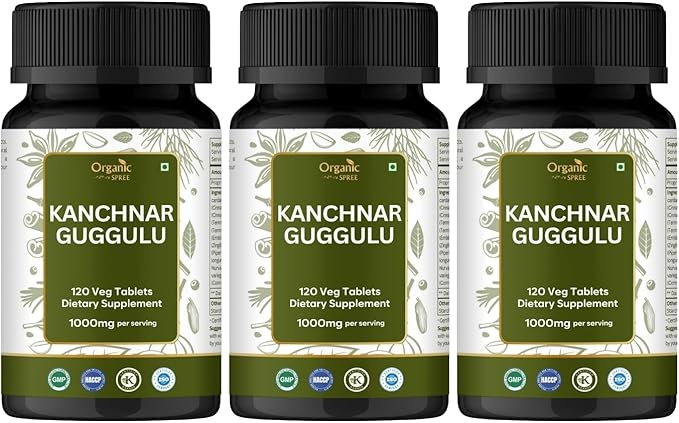 Kanchnar Guggulu 120 Tablets - Supports Detox and Lymphatic Health* - Ayurvedic Formulation - Certified and Vegetarian - Pack of 3