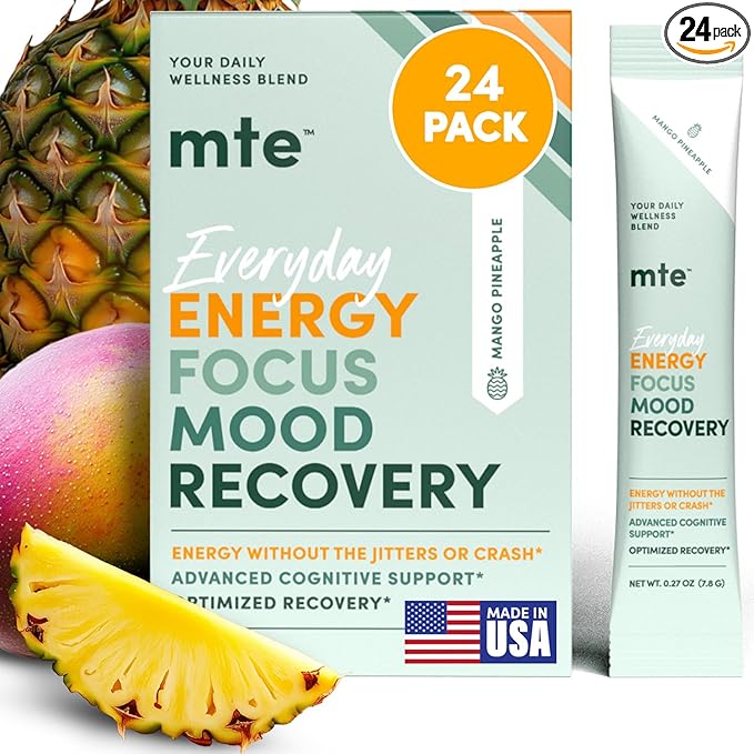MTE Caffeine-Free Energy Drink Powder with Paraxanthine – Clean Energy for Focus Mood &amp Productivity | 24 Energy Drink Packets