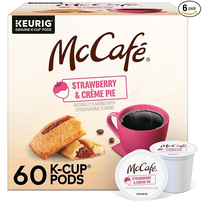 McCafé Strawberry &amp Crème Pie Light Roast Flavored Coffee Single Serve Keurig® K-Cup Pods Limited Edition 60 Count (6 Packs of 10)