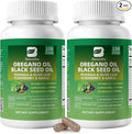 2PCS Oil of Oregano with Black Seed Oil - Oregano Oil Capsules Organic | Moringa Garlic Olive Elderberry Echinacea Fennel - 95% High Carvacrol Oregano for Immune Digestive Support - 300 Capsules
